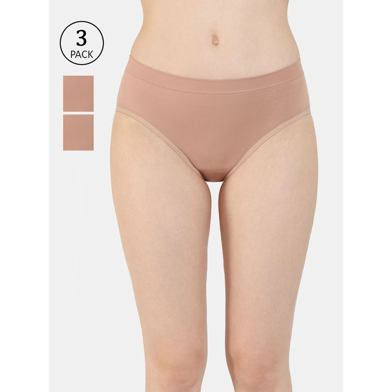 Zivame Low Rise Full Coverage No Visible Panty Line Hipster - Beige (Pack of 3) (M)