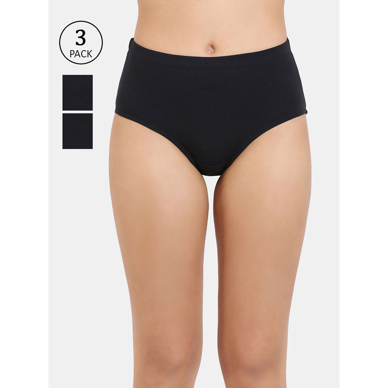 Zivame Anti-Microbial High Rise Full Coverage Hipster Panty - Black (Pack of 3) (L)