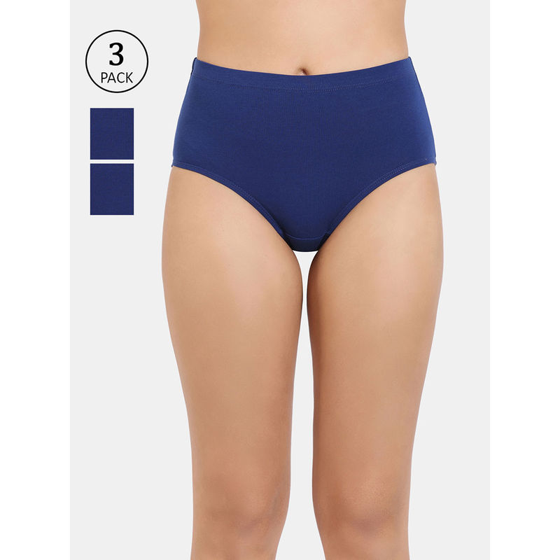 Zivame Anti-Microbial High Rise Full Coverage Hipster Panty - Blue (Pack of 3) (L)