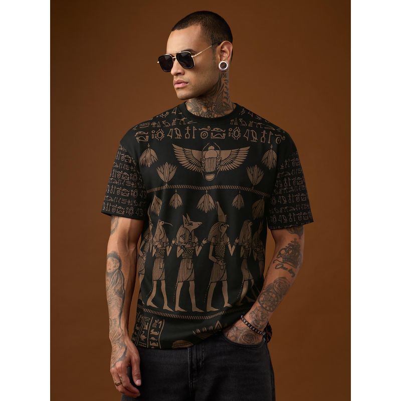 The Souled Store Black Official Nomad: Egyptian Men Oversized T-shirt (XXS)