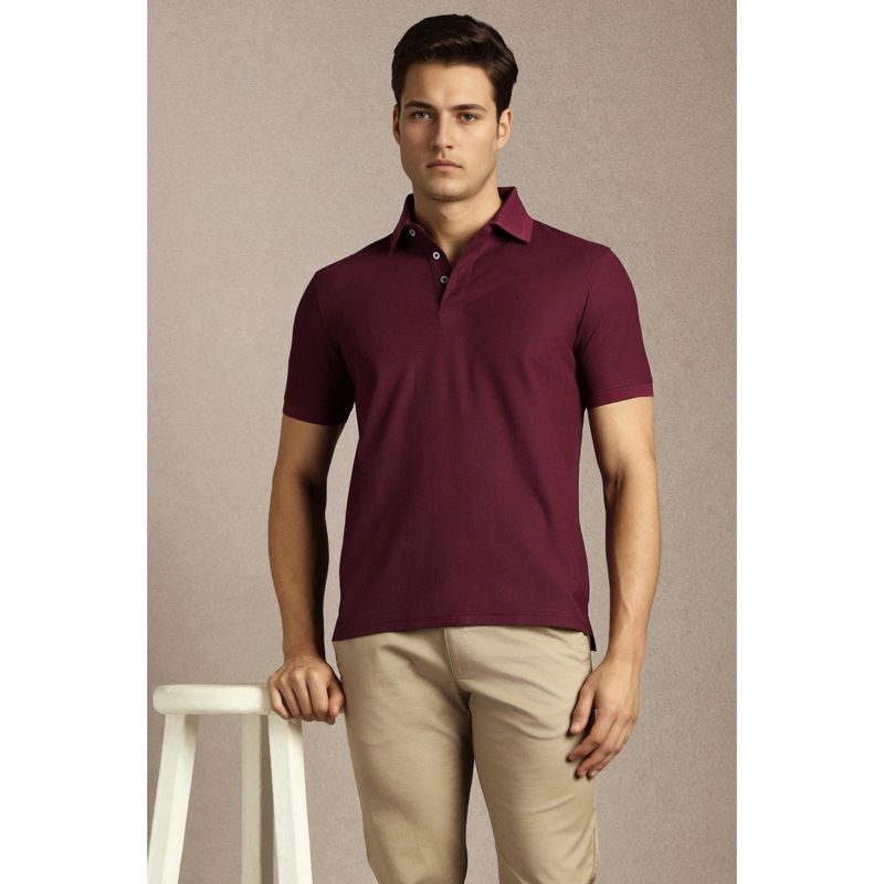 Louis Philippe Mens Maroon Solid Polo T-Shirt (XL)