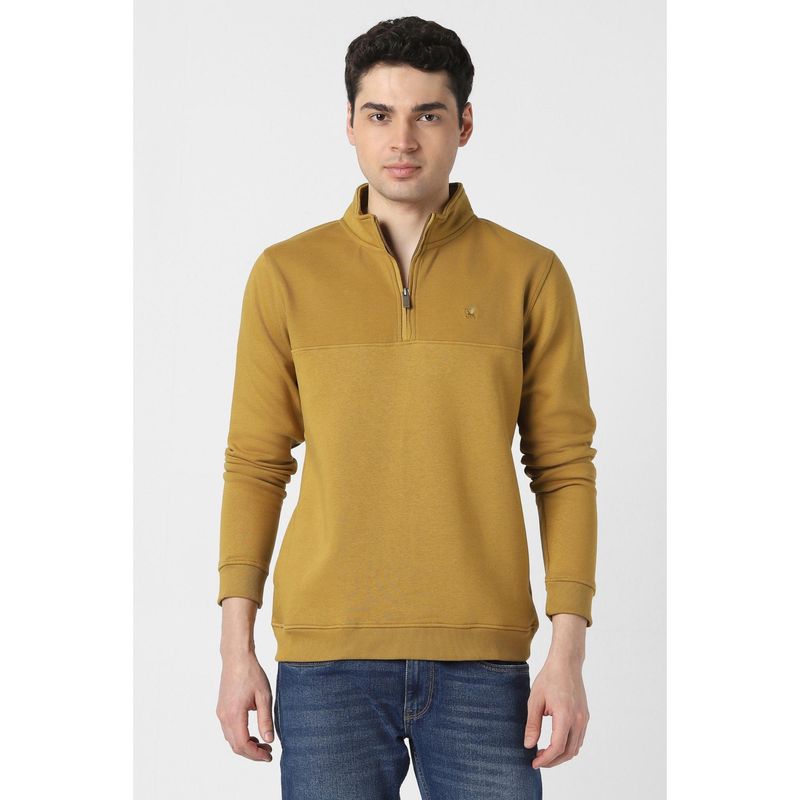 Peter England Mens Yellow Solid Collar Neck Sweatshirt (M)