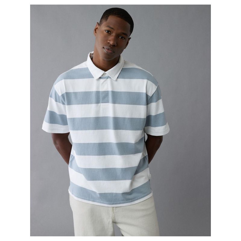 American Eagle Mens Blue Ae Rugby Polo T-Shirt (S)