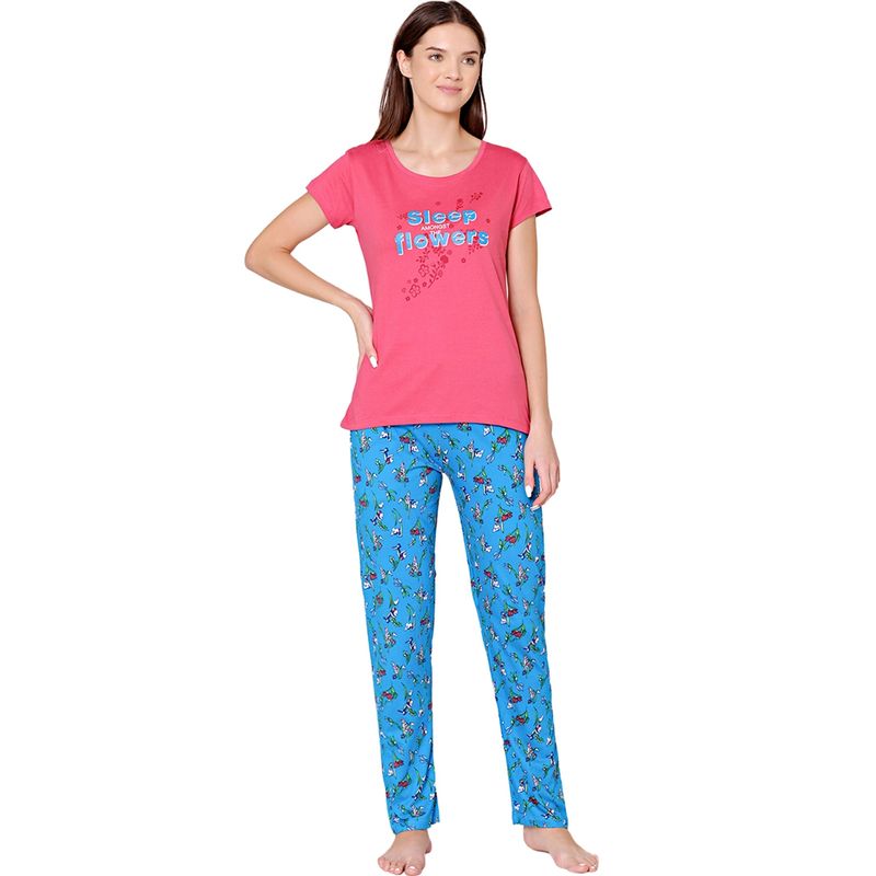 Bodycare Womens Combed Cotton T-Shirt & Pyjama BSLS11017 Pink (Set of 2) (M)