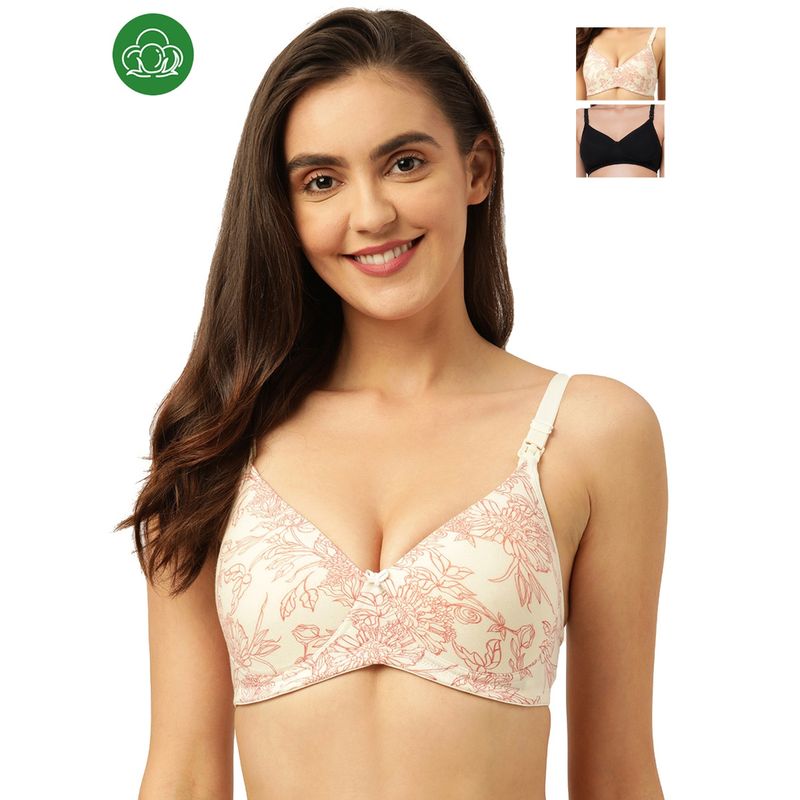Inner Sense Organic Antimicrobial Padded Nonwired Feeding Bra - Pack Of 3 -Multi-Color (34C)