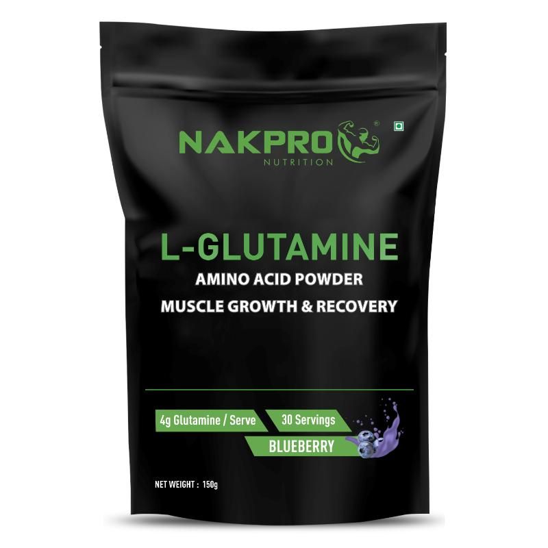 NAKPRO L-Glutamine Amino Acid Supplement Powder - Blueberry