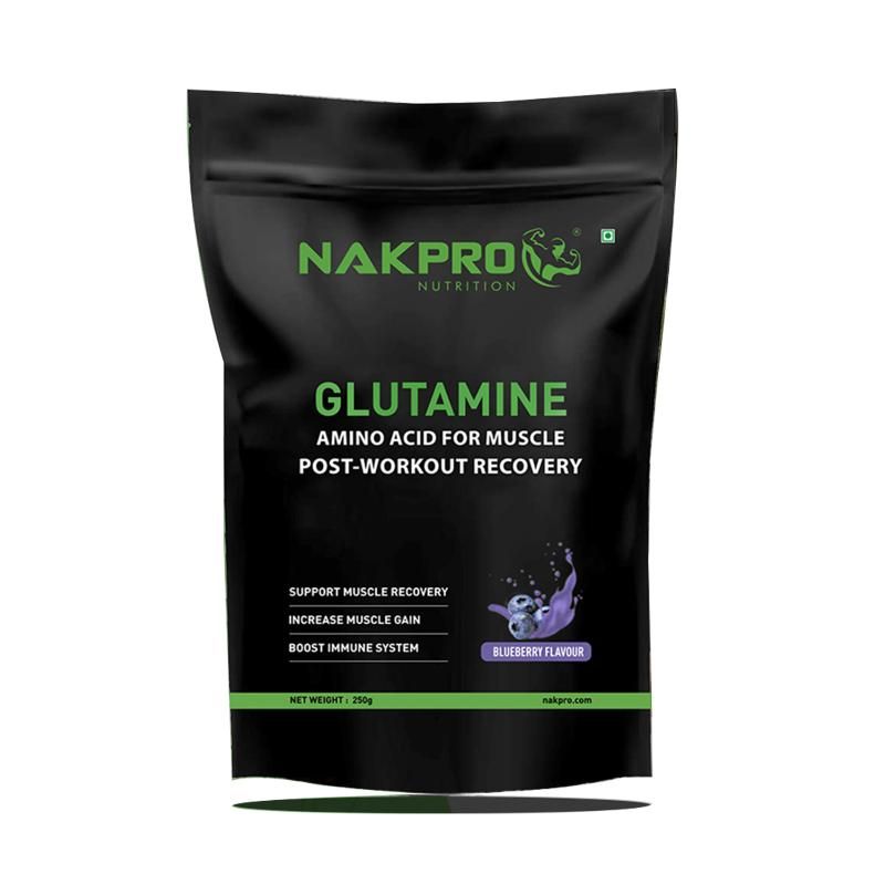 NAKPRO L-Glutamine Amino Acid Supplement Powder - Blueberry