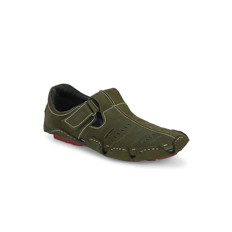 Hitz Men's Green Leather Casual Daily Wear Sandals (EURO 40)
