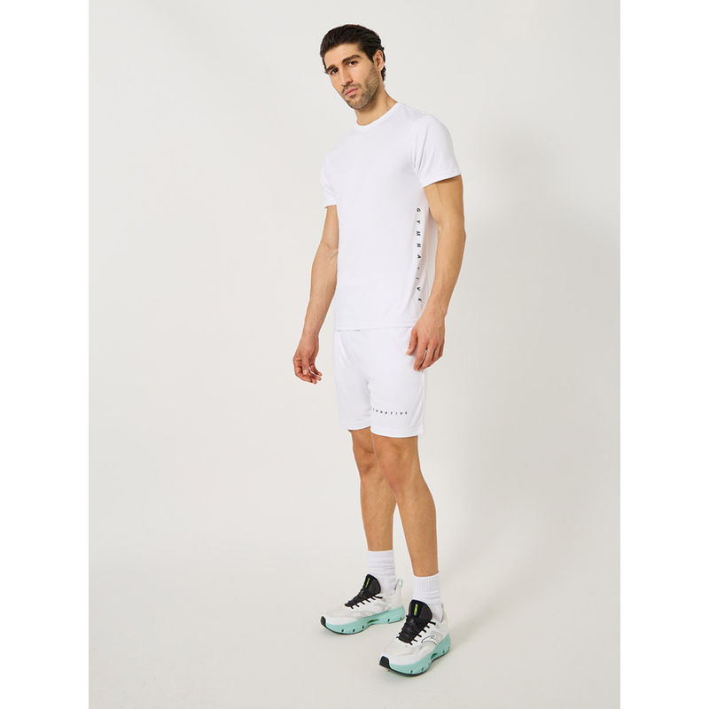 Styli Men Training Solid White T-Shirt & Shorts (Set of 2) (XL)