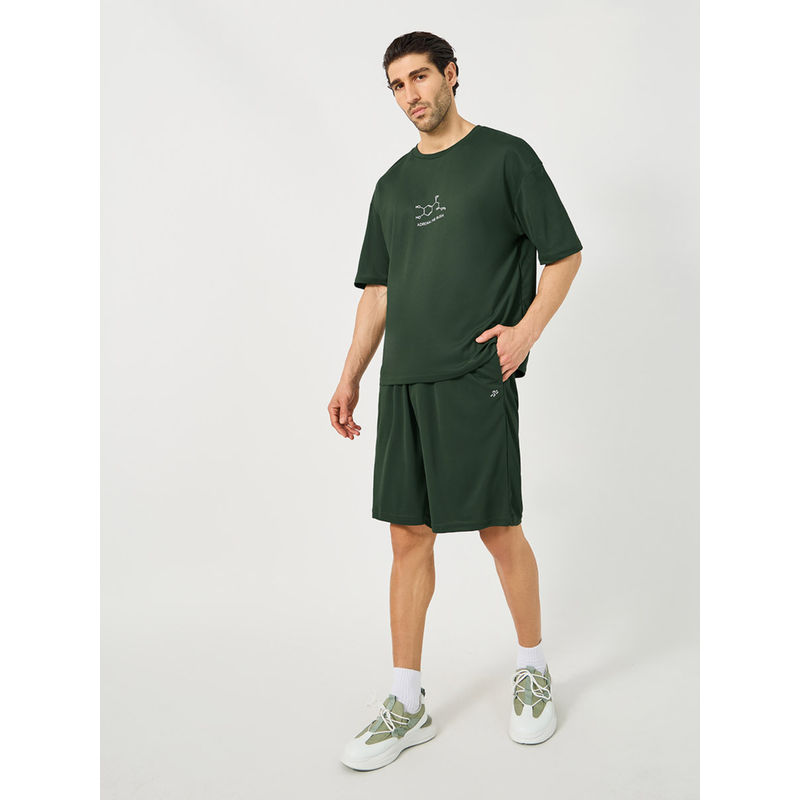 Styli Men Green Training Solid T-Shirt & Shorts (Set of 2) (M)