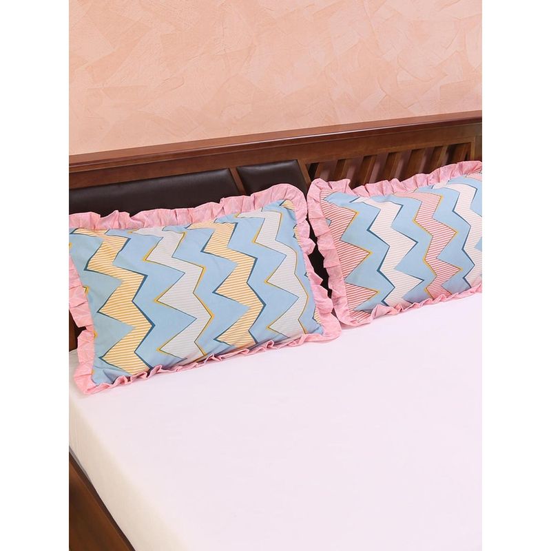 At Home by Nilkamal Ammara Wave Pillow Covers with Frill Set of 2 Light