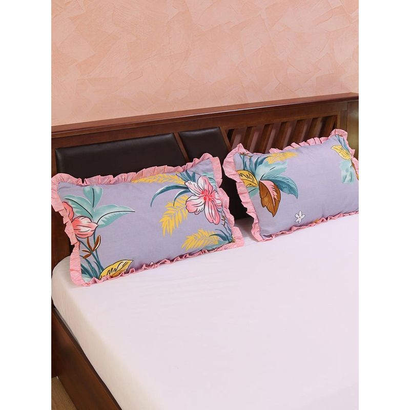 At Home by Nilkamal Ammara Hue Pillow Covers with Frill Set of 2 Sky