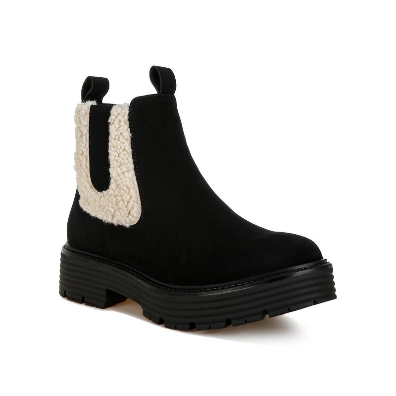 London Rag Womens Faux Fur Detail Chunky Casual Boots Black (EURO 37)