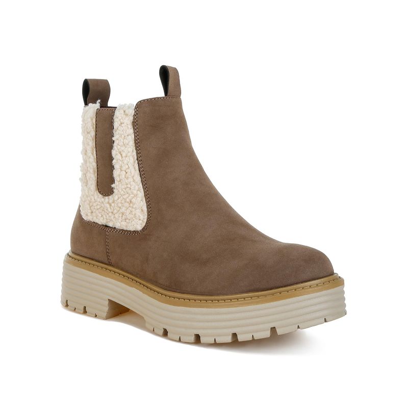 London Rag Womens Faux Fur Detail Chunky Casual Boots Taupe (EURO 38)