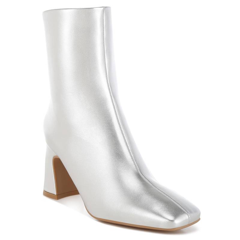 London Rag Womens Square Toe Metallic Ankle Casual Boots Silver (EURO 41)