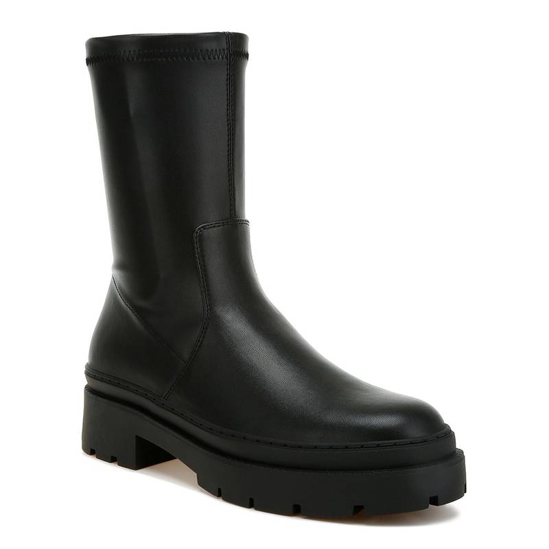 London Rag Womens Chunky Faux Leather Calf Casual Boots Black (EURO 37)