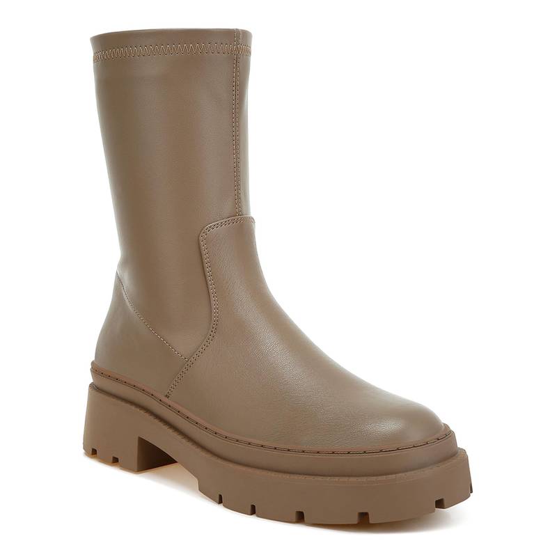 London Rag Womens Chunky Faux Leather Calf Casual Boots Taupe (EURO 37)