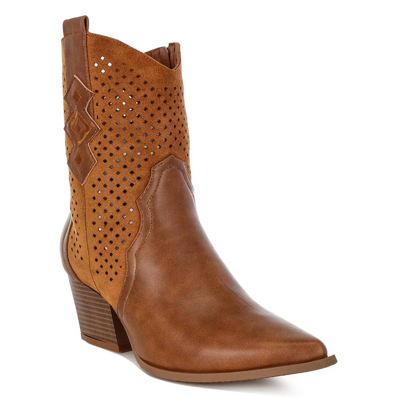 London Rag Womens Woven Cowboy Casual Boots Tan (EURO 36)