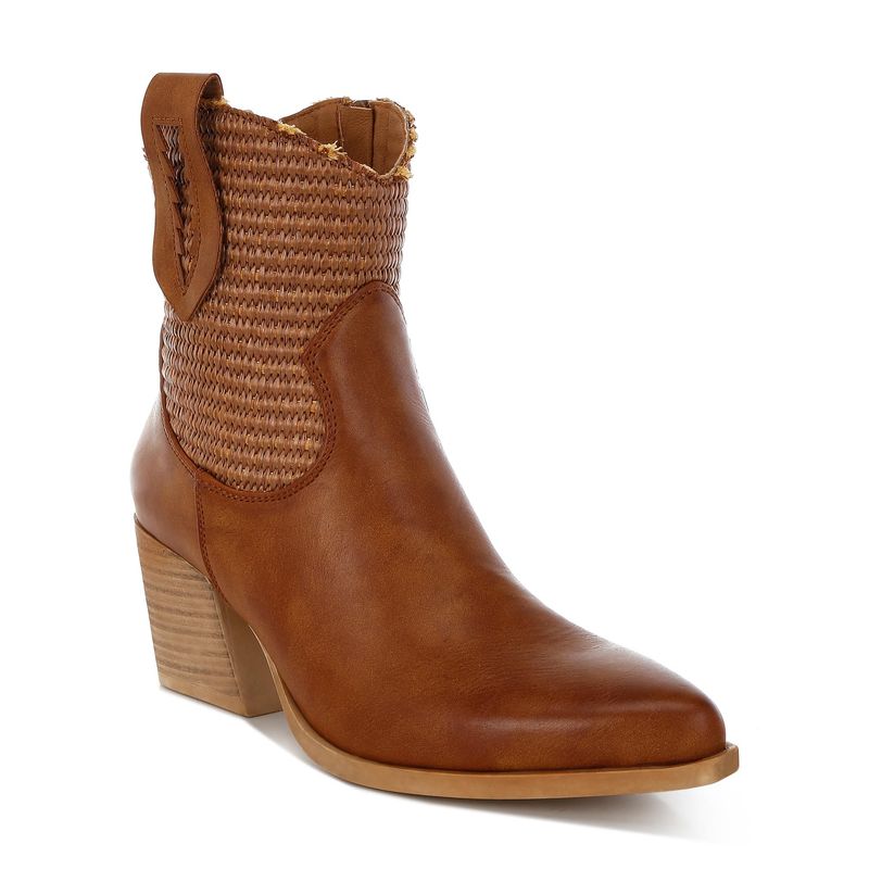 London Rag Womens Womens Raffia And Faux Leather Cowboy Casual Boots Tan (EURO 36)