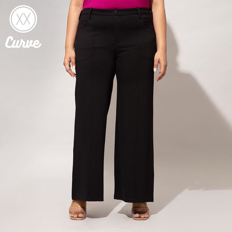 Twenty Dresses by Nykaa Fashion Curve Black Solid Basics Wide Leg Jeggings (38)