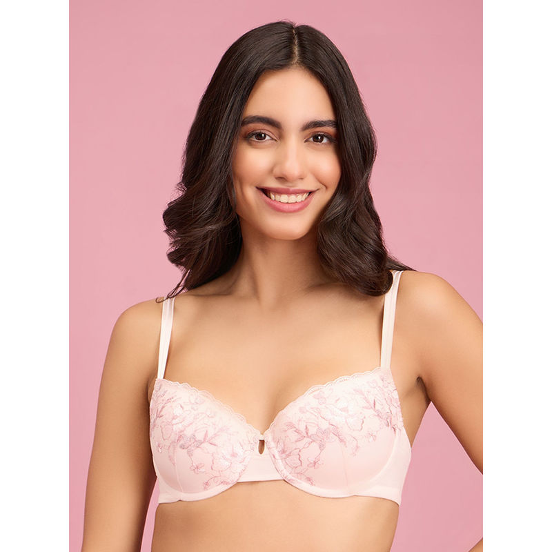 Nykd by Nykaa Embroidered Floral Lace Demi Bra - NYB294 - Pink (36B)