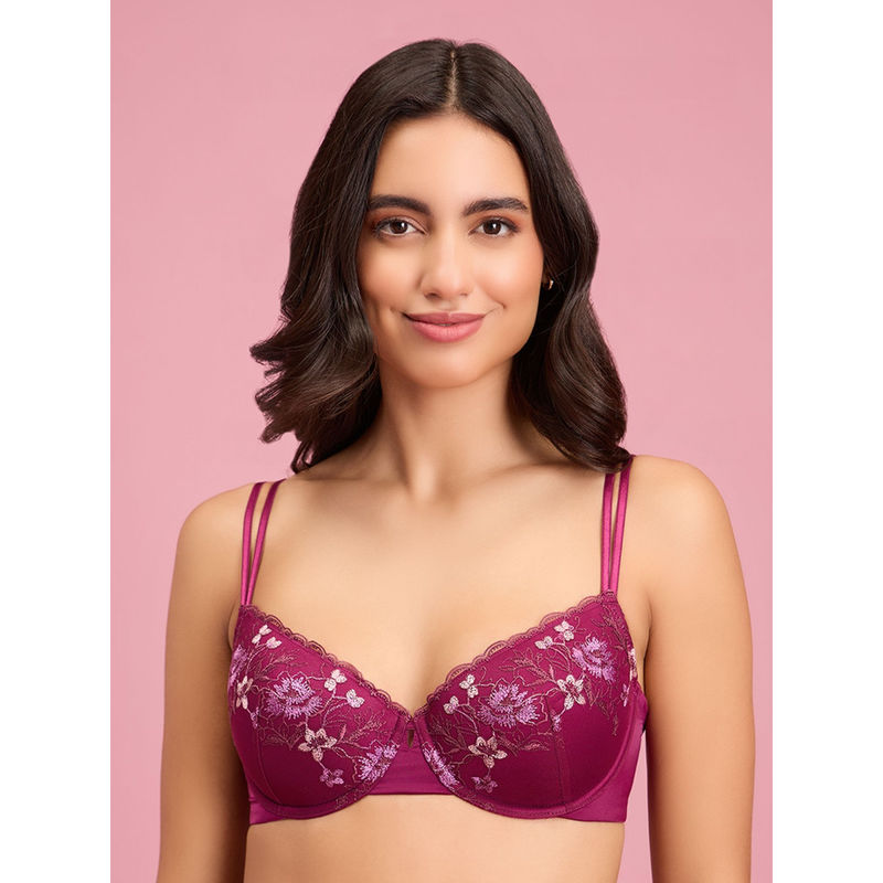 Nykd by Nykaa Embroidered Floral Lace Demi Bra-NYB294-Purple (36B)