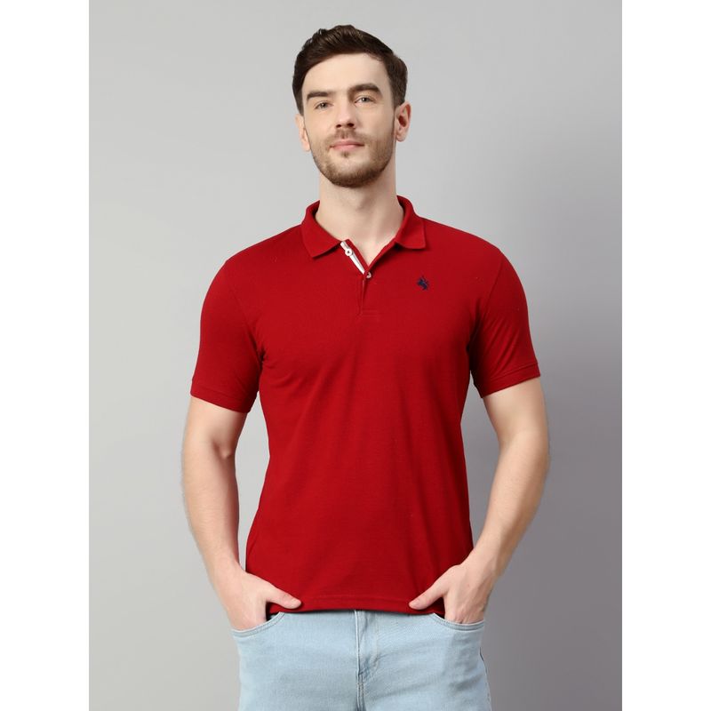 Cantabil Men Cotton Red Polo T-Shirt (L)