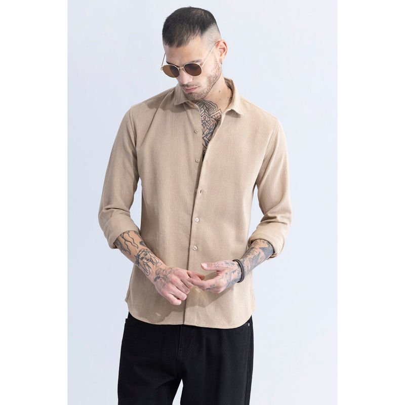 Snitch Breezy Charm Self Design Beige Shirt (2XL)