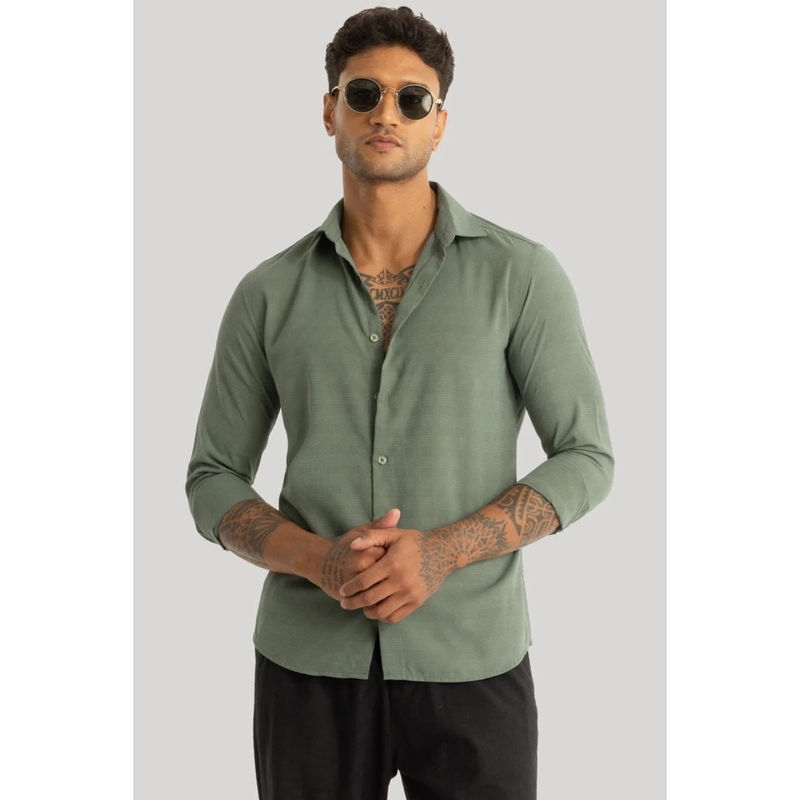 Snitch Anselmo Green Self Design Shirt (2XL)