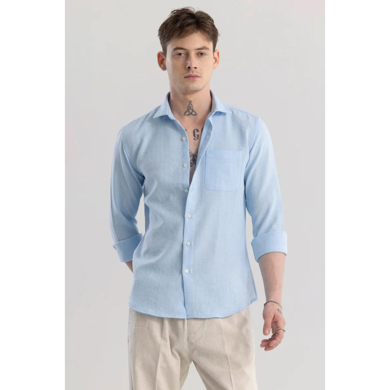 Snitch Linen Line Blue Stripe Shirt (XL)
