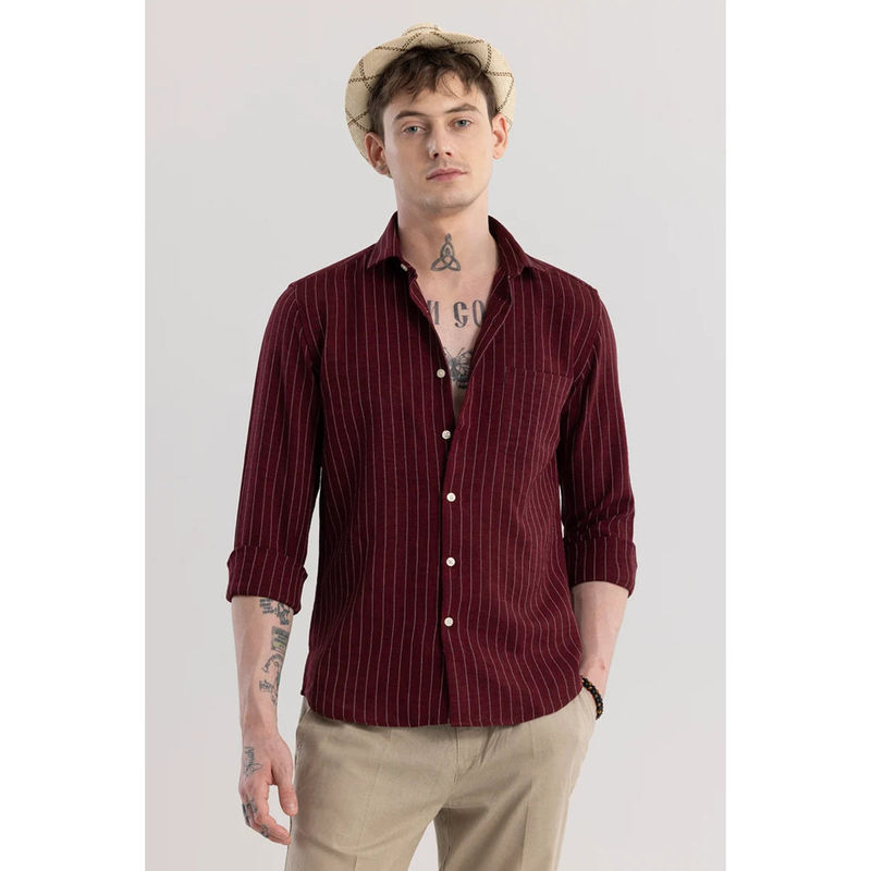 Snitch Linen Line Maroon Stripes Shirt (2XL)