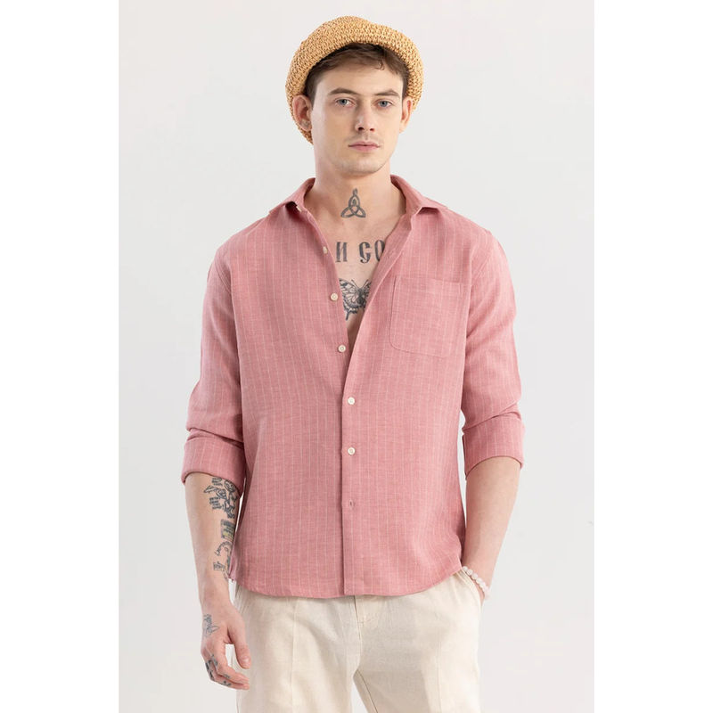 Snitch Linen Line Peach Stripes Shirt (M)