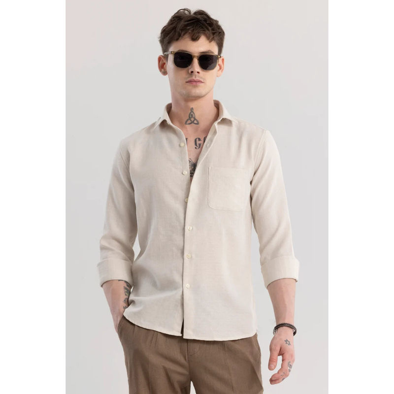 Snitch Linen Line Cream Stripe Shirt (XL)
