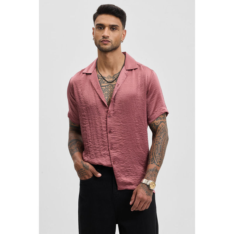 Snitch Pink Self Design Boxy Fit Shirt (M)