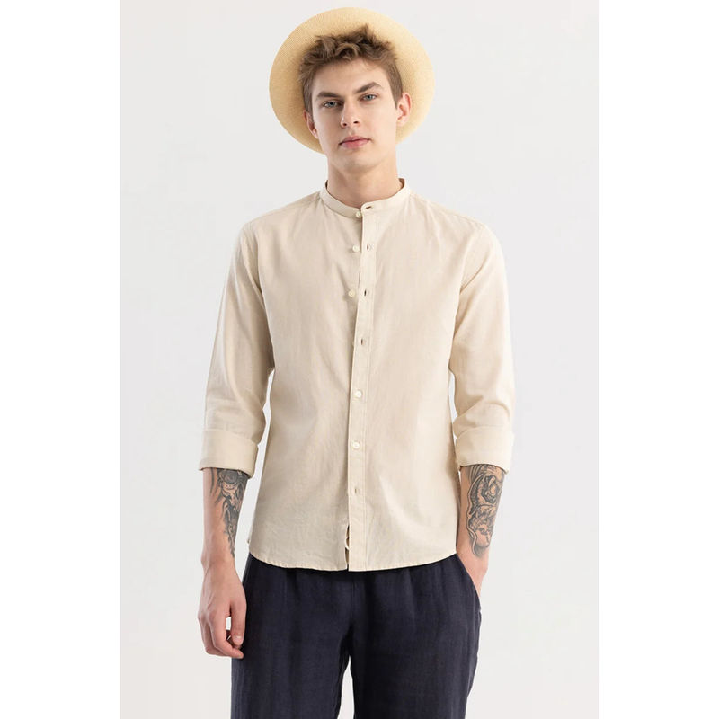Snitch Linen Elegance Cream Plain Shirt (2XL)