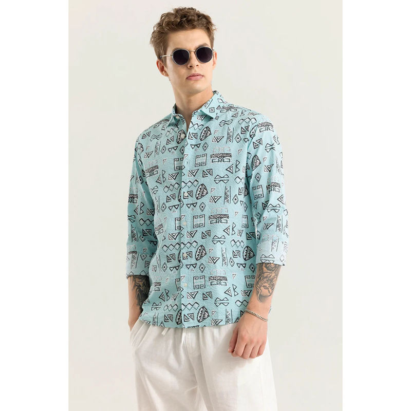 Snitch Arti Blue Printed Shirt (M)