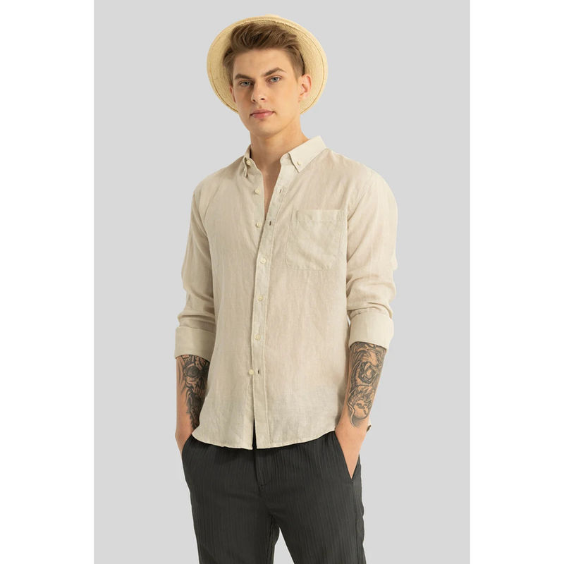 Snitch Elementary Cream Plain Pure Linen Shirt (L)