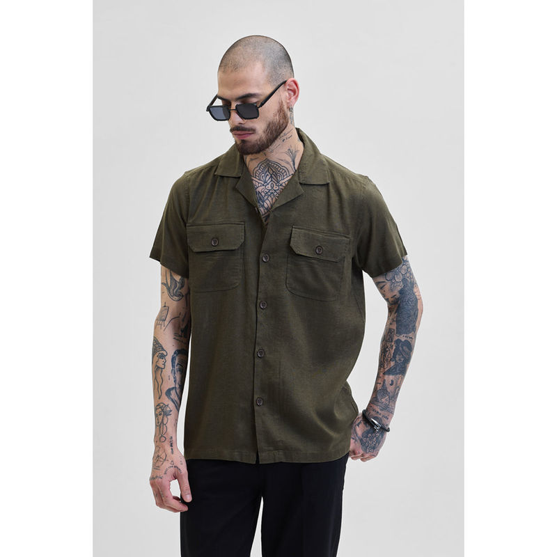 Snitch Olive Double Pocket Boxy Fit Shirt (S)
