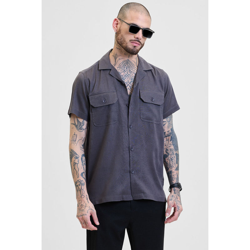 Snitch Charcoal Grey Double Pocket Boxy Fit Shirt (S)