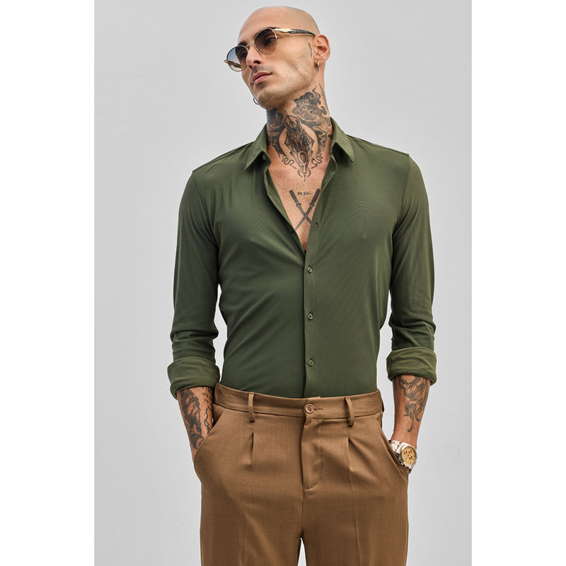Snitch Olive Stretchable Pique Shirt (2XL)
