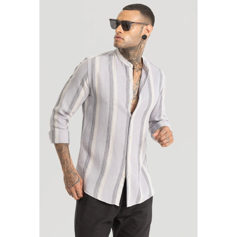 Snitch Light Grey Stripes Linen Blend Shirt (M)