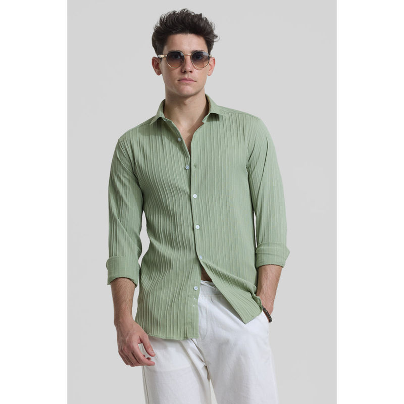 Snitch Sage Green Stripes Slim Fit Shirt (2XL)