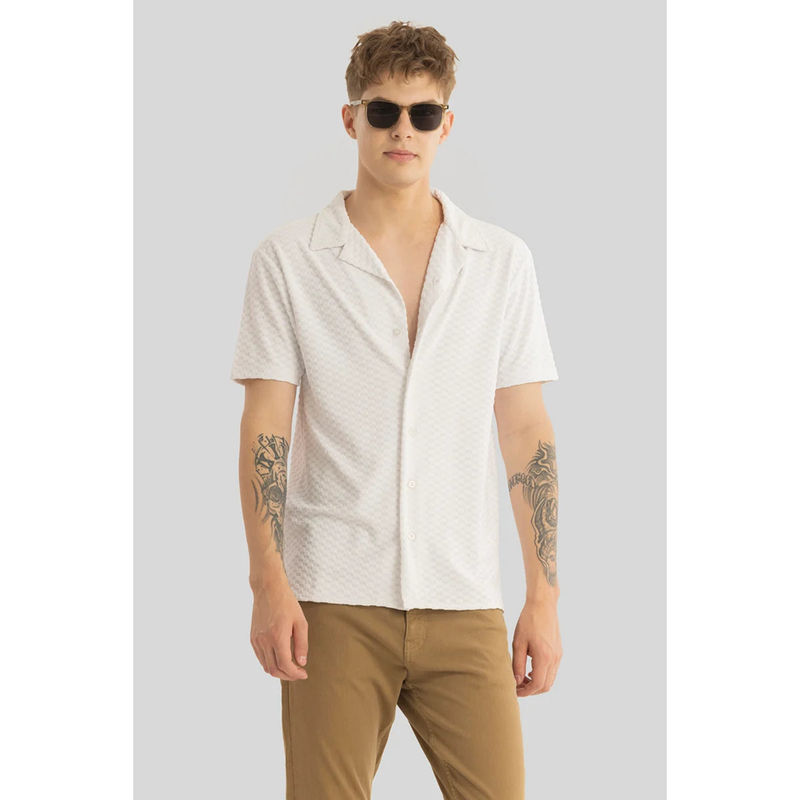 Snitch Off White Self Design Cuban Shirt (XL)