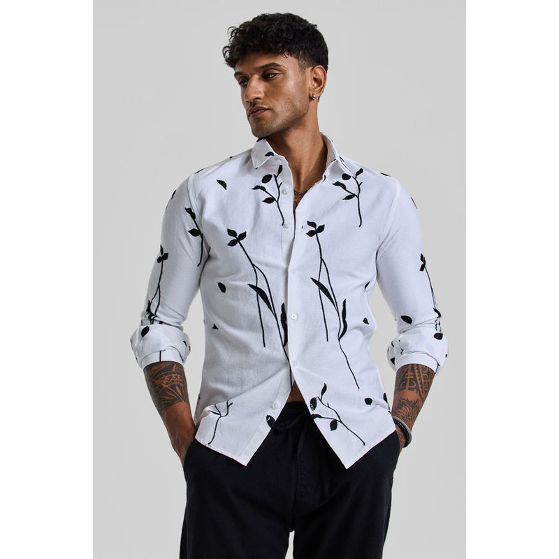 Snitch White Floral Embroidered Shirt (S)