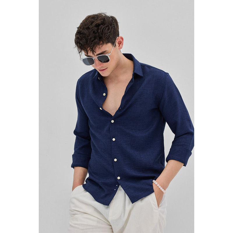 Snitch Navy Blue Solid Shirt (XL)