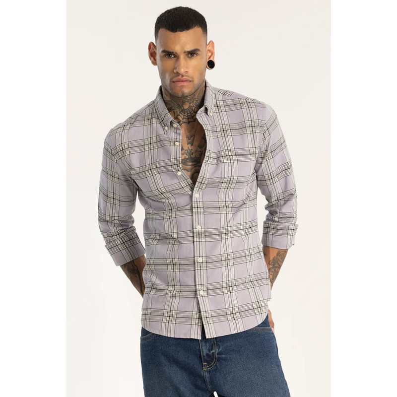 Snitch Structured Checks Lavender Shirt (2XL)