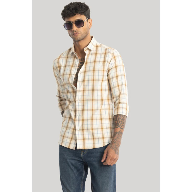 Snitch Lamberto Light Tan Checks Shirt (XL)