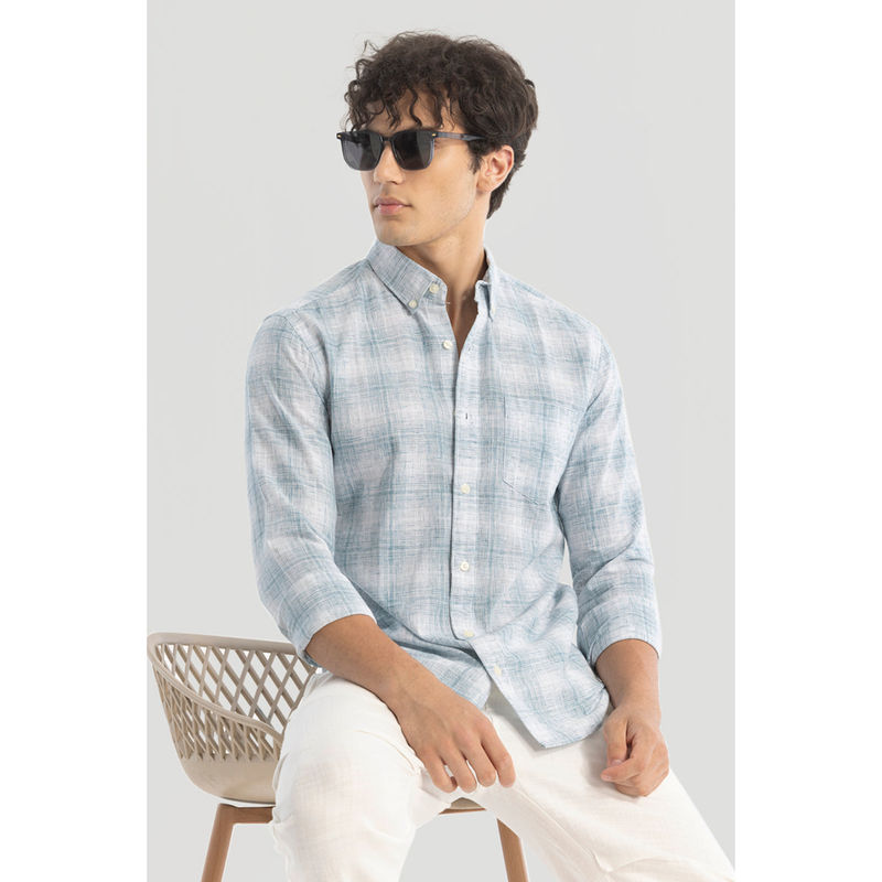 Snitch Blue Checks Linen Blend Shirt (2XL)