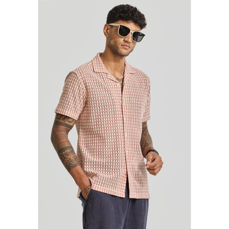 Snitch Peach Geometric Crochet Shirt (S)