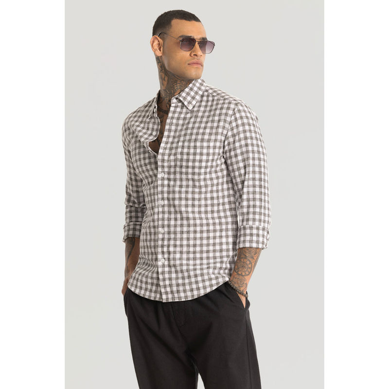 Snitch Charcoal Grey Checks Linen Blend Shirt (L)